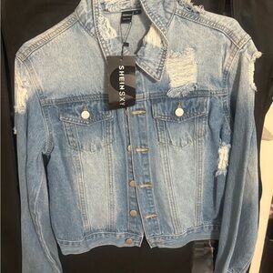 SHEIN Light Blue Distressed Denim Jacket